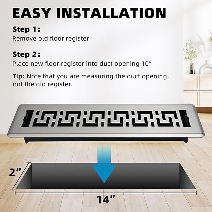 3 Pack Floor Register 2x14 Inches - Heavy Duty Walkable Steel Decorative Vent Covers for Home Floor Air Floor Vents Register Easy Adjust Air Flow with Scratch Resistant Finish