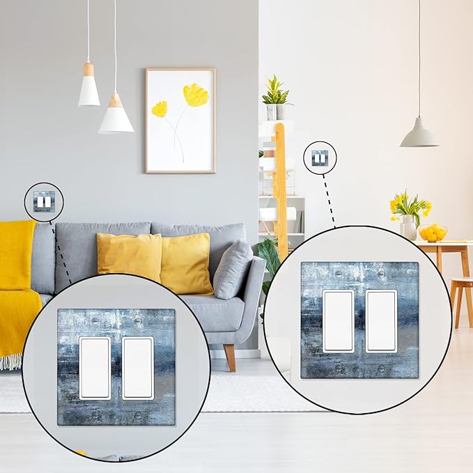 Blue and Grey 2-Gang Rocker Wall Plate Cover Abstract Art Decorative Light Switch Cover Modern Electrical Outlet Covers Kitchen Accessories & Decor