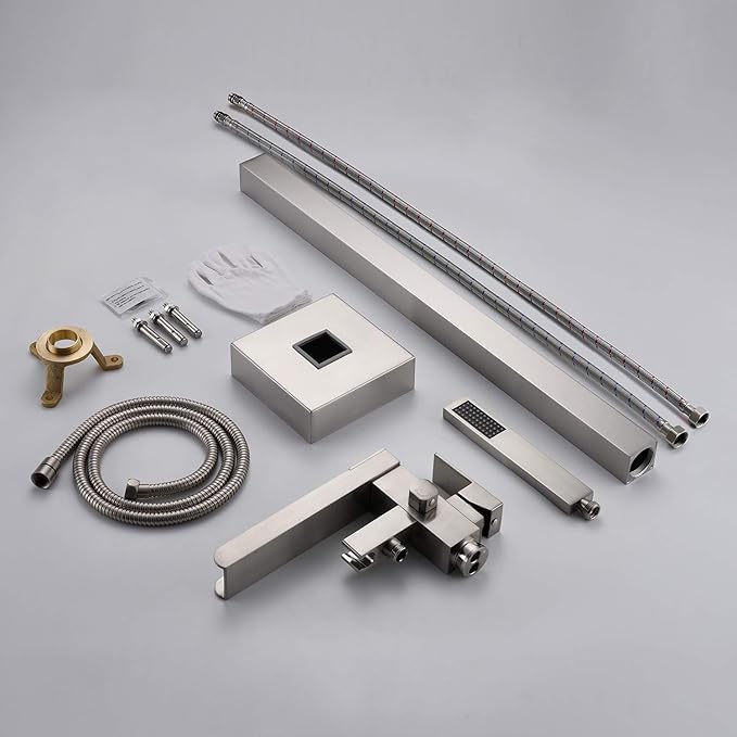 Freestanding Bathtub Faucet Waterfall Tub Filler Brushed Nickel Floor Mount Brass Single Handle Bathroom Faucets with Hand Shower