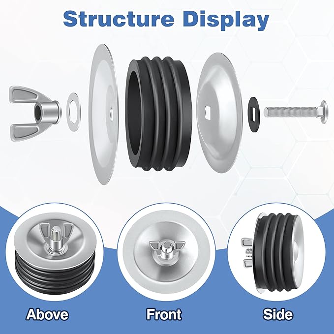 Dreyoo 1 Pcs 3 Inch End of Pipe Gripper Mechanical Plug, Steel Drain Pipe Cover with Galvanized Screw and Wing Nut for Outdoor Sewer Cleanout Drain