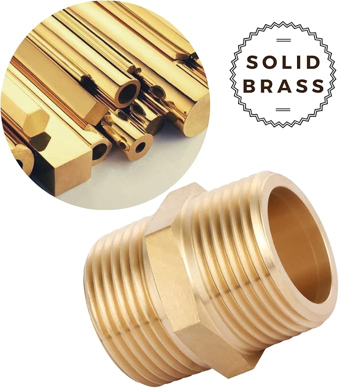 2PCS Brass Nipple Fitting 1" x 1" NPT Male Hex Adapter by CX WONDERLAND