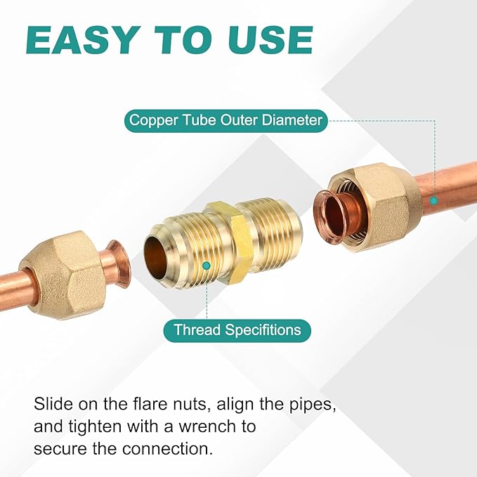 PATIKIL 6mm to 8mm OD Pipe Extension Joint Connectors,1 Pcs Brass Tube Fitting Pipe Coupling Reducer Adapter with Flare Nuts for AC Pipeline Connection