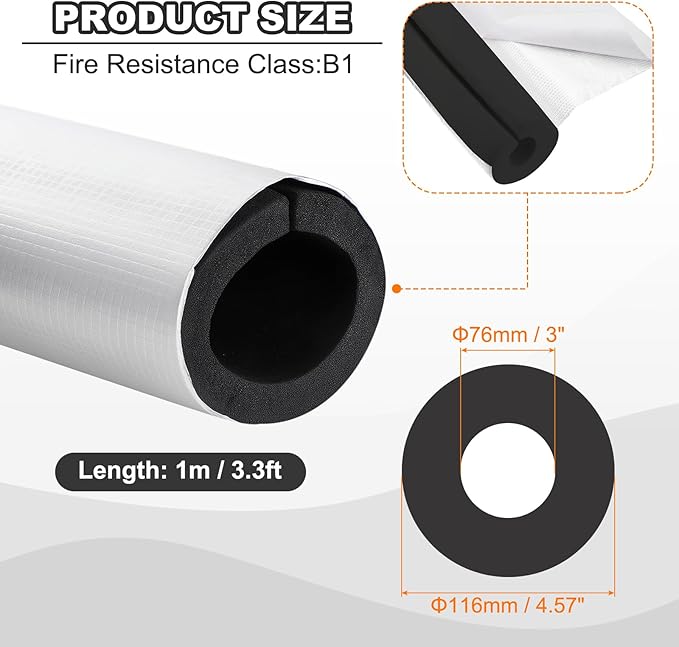 PATIKIL Pipe Insulation Foam Tube, 3.3FT Length Self Adhesive Pipe Freeze Protection Wrap with Aluminum Foil 3"(76MM) ID x 2cm Thickness for Outdoor Winter Irrigation