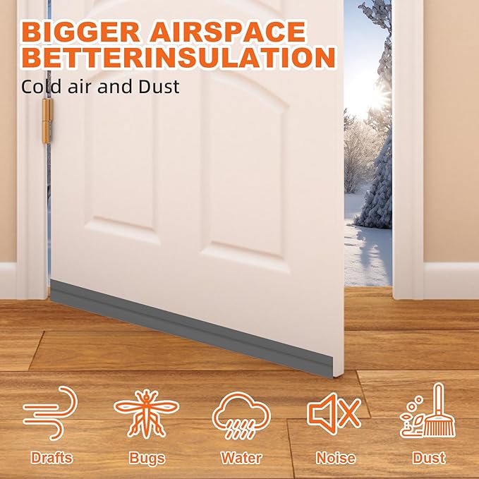 Door Draft Stopper, Door Sweep for Bottom of Door, Weather Stripping Door Seal, Under Door Gap Filler, Under Door Draft Blocker Soundproof/Insulator, Door stoppers (Grey, 78‘’)