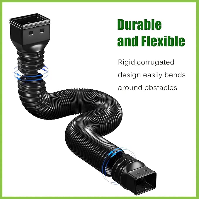 2 Pack Rain Gutter Downspout Extensions,Drain Downspout Extender Diverter, Flexible Downspout Extensions Can Extendable from 21 to 60 Inches (Black)