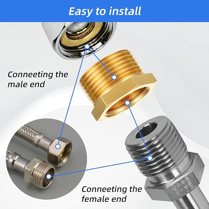 4pcs Brass Reducer Hex Bushing, 3/4" NPT Male to 1/2" NPT Female Heavy Duty Threaded Pipe Air Hose Fitting Reducer Adapter for Plumbing Gas Hydraulic Systems
