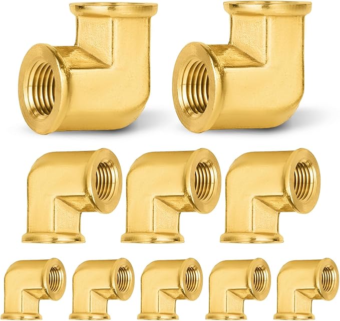 10-PCs HeSun Brass Pipe Fitting, 1/8" x 1/8" NPT Female 90-Degree Barstock Street Elbow