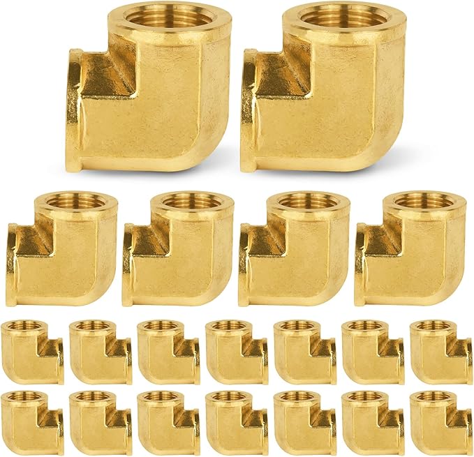 20-PCs HeSun Brass Pipe Fitting, 3/4" x 3/4" NPT Female 90-Degree Barstock Street Elbow