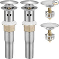 KES Bathroom Sink Drain Stopper with Overflow, Pop Up Drain with Detachable Hair Catcher for Lavatory Vanity Vessel Sink, Brushed Nickel 2 Pack, All Metal Rustproof 304 Stainless Steel, S2013A-BN-P2