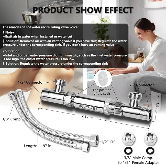 595926 Sensor Valve Kit for Watts Instant Hot Water Recirculating Pump 500800 800805 Bypass Valve 304 Stainless Steel Directly Replace The Old Plastic Version, Replace 367010