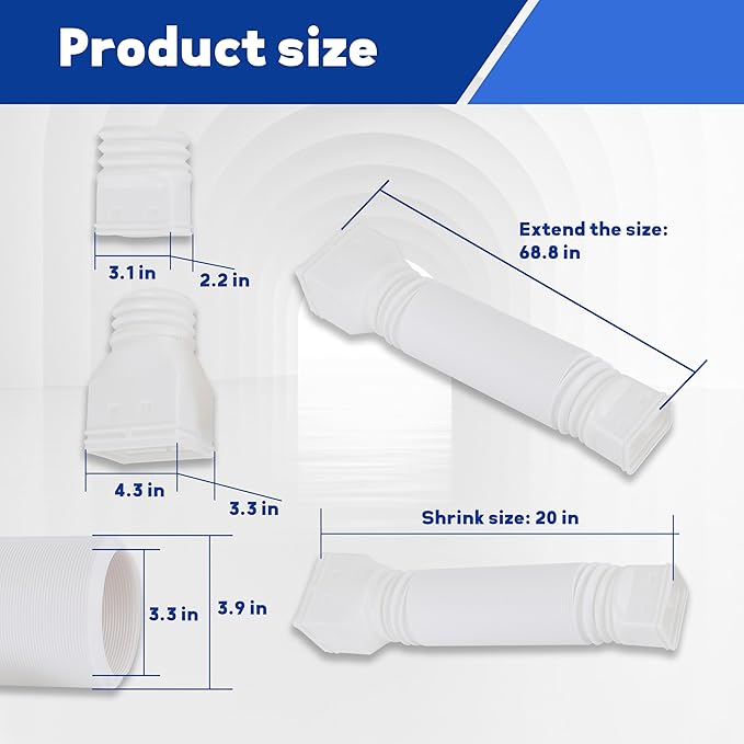 3 Pack white Rain Gutter Downspout Extensions Flexible,Drain Downspout Extender Connector 20"-68.8"，Thickened Down spout Drain Extension for Rainwater Drainage