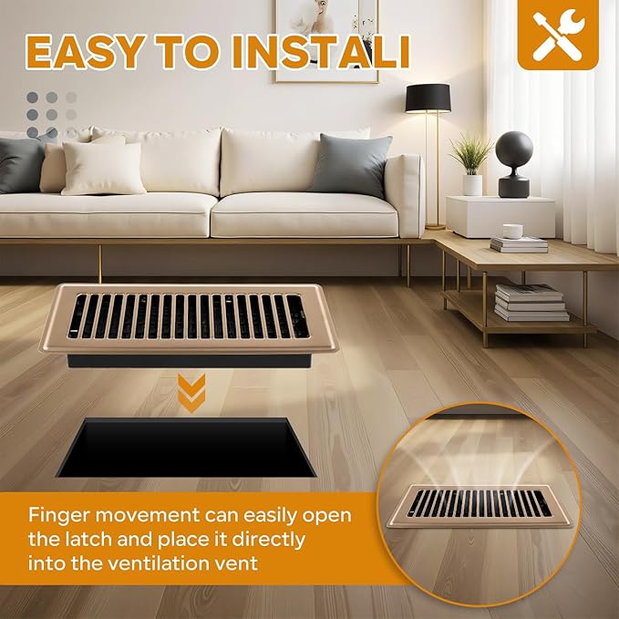 4x14 Floor Register, Floor Vent Covers, Heavy Duty Steel Walkable Floor Vent, Easy Adjust Air Supply Lever, Vent Covers for Home Floor, Air Vent Covers 4 Pack Brown