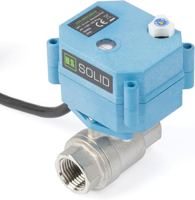 U.S. Solid 1/2 inch NPT 304 Stainless Steel Motorized Ball Valve - Plastic Electrical Ball Valve, 2 Wire Auto Return, AC 110~230V, Normally Closed, IP67, NSF Certified