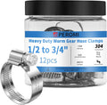 12PCS Heavy Duty Hose Clamps Stainless Steel 304,1/2" Hose Clamp to 3/4" Hose Clamp (13-19mm) Adjustable Worm Gear Drive Hose Clamps, Reusable Pipe Clamp for Automotive and Industrial Use