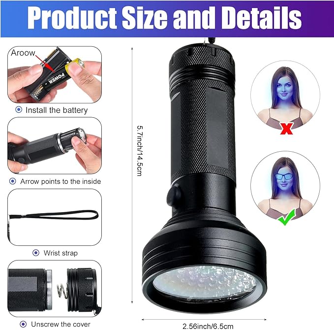 5 Pieces Auto Air Conditioner Leak Detector Tool Air Condition UV Oil Dye Leak Detection kit 68 LED Flashlight with 4 UV Protective Glasses for Car Air Conditioning Leak Test