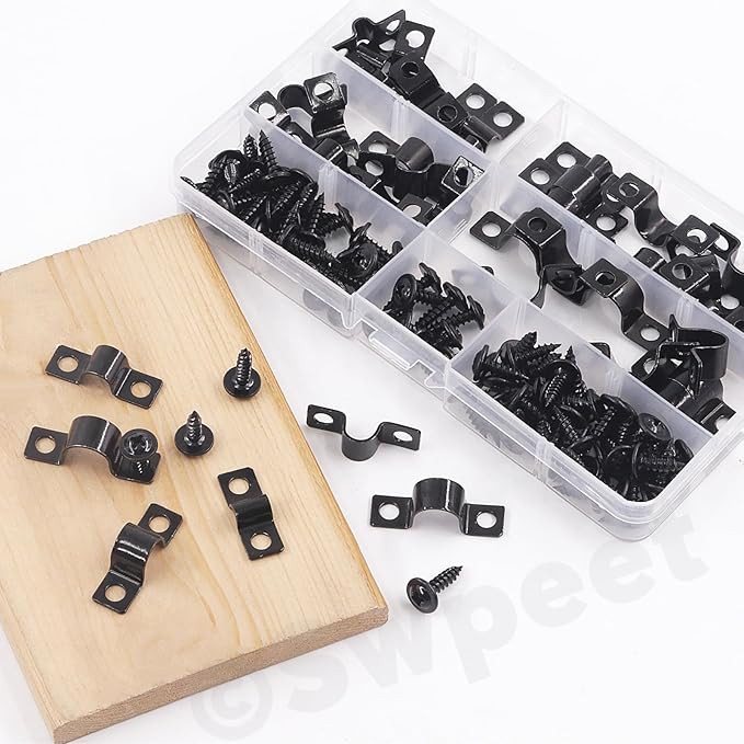 Swpeet 25Pcs 12mm Two Hole U Bracket Clamp with 50Pcs Self-tapping Screws Kit, U-Clamps, Metal Pipe Clamps, Pipe Strap Clamps, Conduit Clamps, Tension Clips for Fixing Pipe or Cable