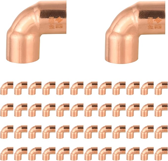 HeSun 50-Pack Copper Fittings, 1/2-Inch Short Radius 90-Degree Copper Elbow, C x C with Sweat Solder Connection