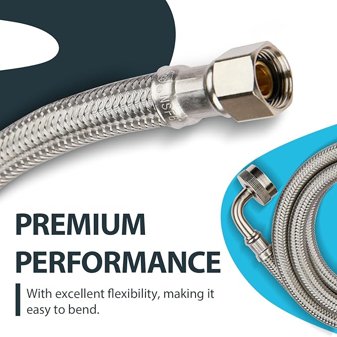 (20 Pack) Seelink 4FT Dishwasher Hose, 3/8" Comp x 3/4” FHT Stainless Steel Water Supply Line with 90 Degree FGH Elbow