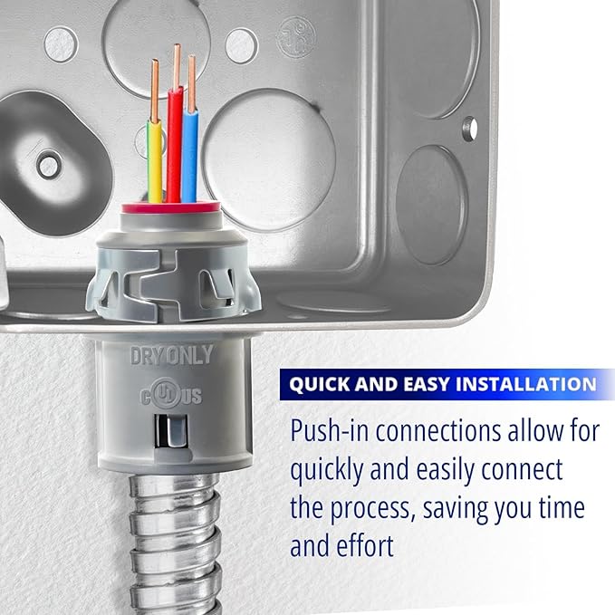 MAKERELE 3/8" Snap-In Metal-Clad Cable Connector, Zinc Electrical Conduit Fitting for Steel and Aluminum MC/AC Cable (5 pack)