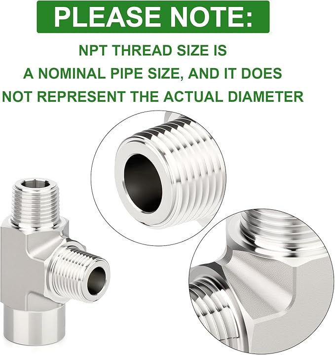 TAISHER 1PCS Forging of 304 Stainless Steel Tee Pipe Fittings, 1/2" NPT Female x 1/2" NPT Male x 1/2" NPT Male Pipe Fittings, Female Run Tee