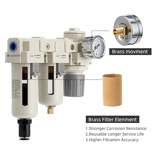 Air Filter Dryer 1/2 NPT Manual-Automatic Integrated-Double Air Filters,Air Pressure Regulator,Air Compressor Water Separator(0-150PSI)