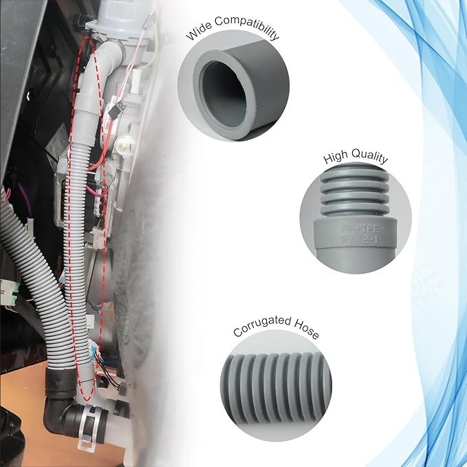 DD81-01502A Universal Dishwasher Inner Hose - Inflexible Corrugated Dishwasher Inner Hose,Plastic Material,Gray