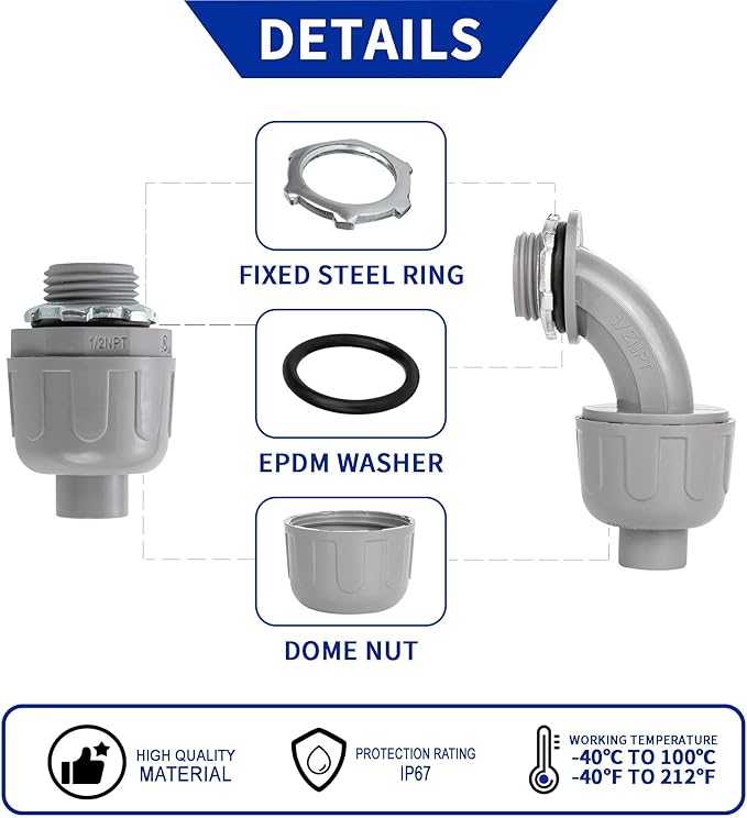 (1/2" Dia * 100 Feet) Yariwiz Flexible Electrical Conduit Liquid Tight PVC Conduit Kit with 5 PCS Coupling, 3 PCS Elbow and 10 PCS Strap, Sealtight Seal Flex Liquidtight Wire Outdoor Non Metallic Grey