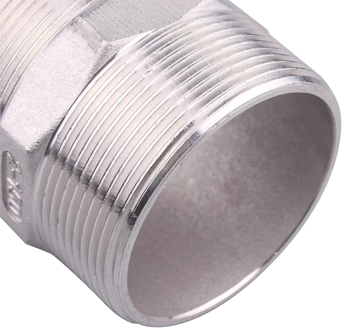 Hex Nipple 2" Male Pipe - Stainless Steel 304 NPT Threaded Adapter Pipe Fitting for connector line gas garden water coupling