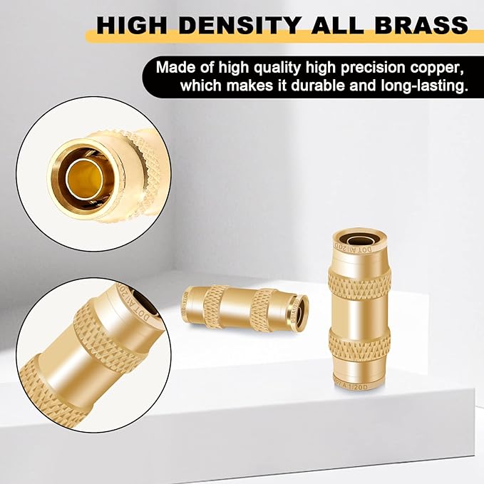 Siptenk 1/2 DOT Air Line Fittings 5PCS, Brass Straight Union 1/2" OD Air Brake Line Fittings Quick Push to Connect Fittings for Truck Trailers Industry Air System