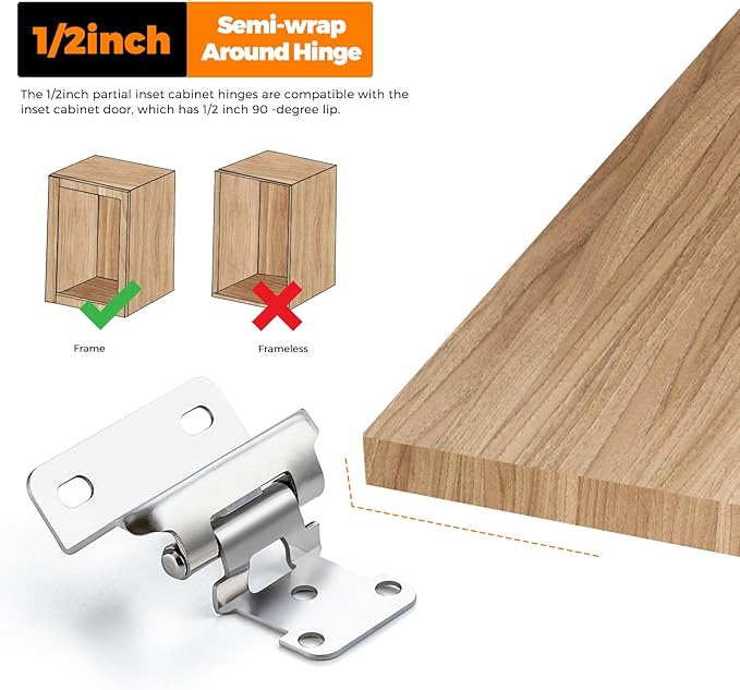 Ravinte 10 Pack 5 Pairs Semi-Overlay 1/2 inch Self-Closing Face Frame Cabinet Hinges Polished Chrome Half Wrap-Around Kitchen Cabinet Door Hinges Face Mount Cabinet Hardware