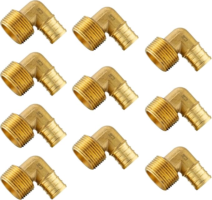 (Pack of 10) Efield Pex 3/4"x3/4" Male NPT Threaded Elbow Brass Crimp Fittings,(PEX1807099)