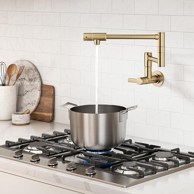 KRAUS Oletto Pot Filler Faucet with Retractable Arm, Wall Mount Kitchen Faucet, Pot Filler for Stove in Spot-Free Brushed Brass, KPF-5001SFBB