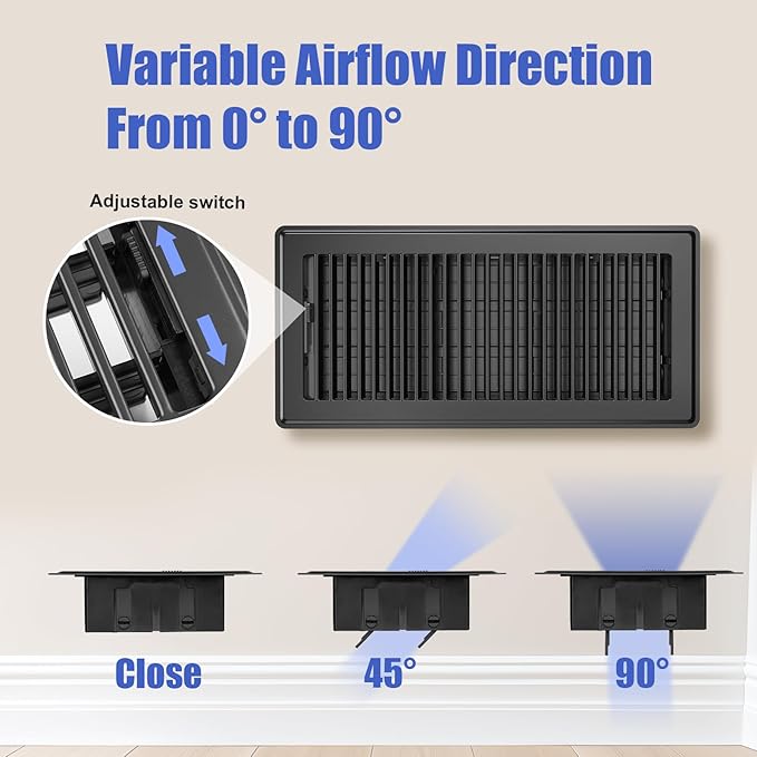 Floor Register Fits 6x14 and 14x6 Duct Opening - Floor Vent Covers with Heavy Duty Steel - Wide Adjustable Louvers for Maximum Airflow - Air Register Ideal for Home & Large Spaces - Black - 4 Pack