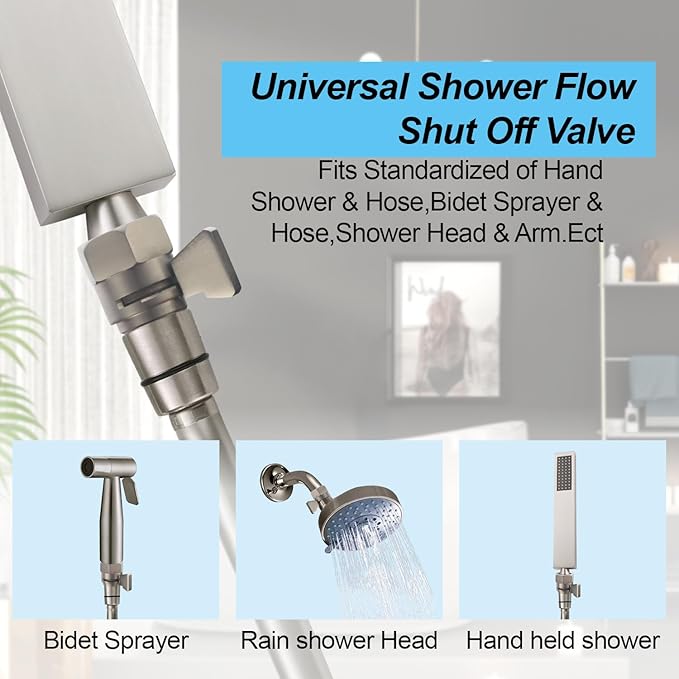 Brass Shut Off Valve, Shower Flow Control Valve, G1/2 Shower Water Pressure Regulator, Water Flow Control Valves for Handheld Shower Head, Brushed Nickel
