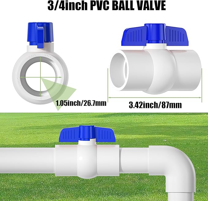 16PCS 3/4" PVC Ball Valve, SCH40 Slip PVC Water Pipe Valve with Easy Turn Blue T-Handle, Shut-Off Ball Valve Socket for Swimming Pool, Sprinkler Lines, Outdoor Plumbing & Irrigation System
