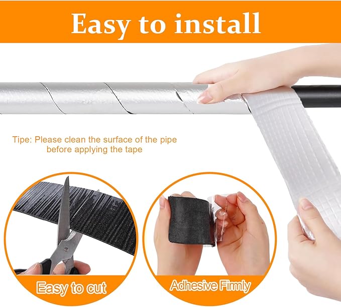 33ft Foam Insulation Tape Pipe Insulation Wrap, Waterproof Self Adhesive Winter Outdoor Freeze Protection Foil for Hot or Cold Pipes, 2 inch Wide (1 roll)