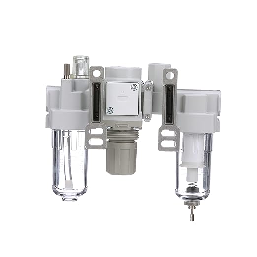 PneumaticPlus SAU200A-N02G - Dual Air System 1/4" NPT - Compressed Air Filter, Pressure Regulator & Lubricator w/Additional Free Air Port 1/4" NPT - Manual Drain, Poly Bowl