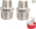 3/4" Male x 1/2" Male NPT Threaded Reducing Hex Nipple ，304 Stainless Steel Reducing Pipe Fitting Nipple Adapter With Teflon Plumbers Tape (Pack of 2)