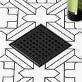 Neodrain 4 Inch Square Shower Drain with Removable Quadrato Pattern Grate, Matte Black 304 Stainless Steel Square Drain, with Watermark&CUPC Certified, Hair Strainer