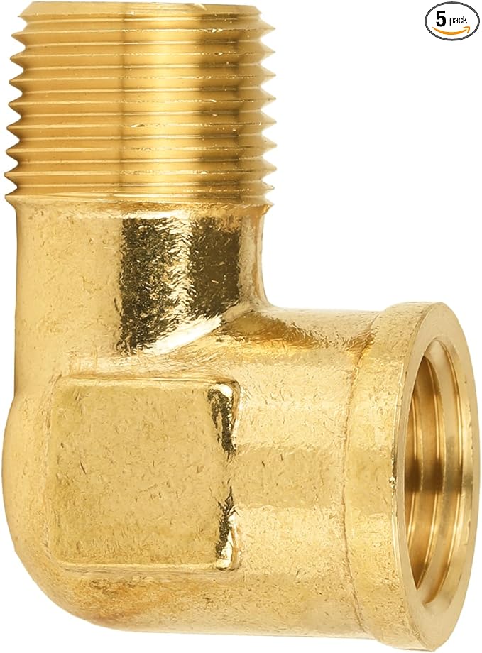 (Pack of 5) EFIELD 1/2" MNPT X1/2" FNPT 90 Degree Barstock Street Elbow, Female to Female Brass Pipe Fittings,(NPT122)