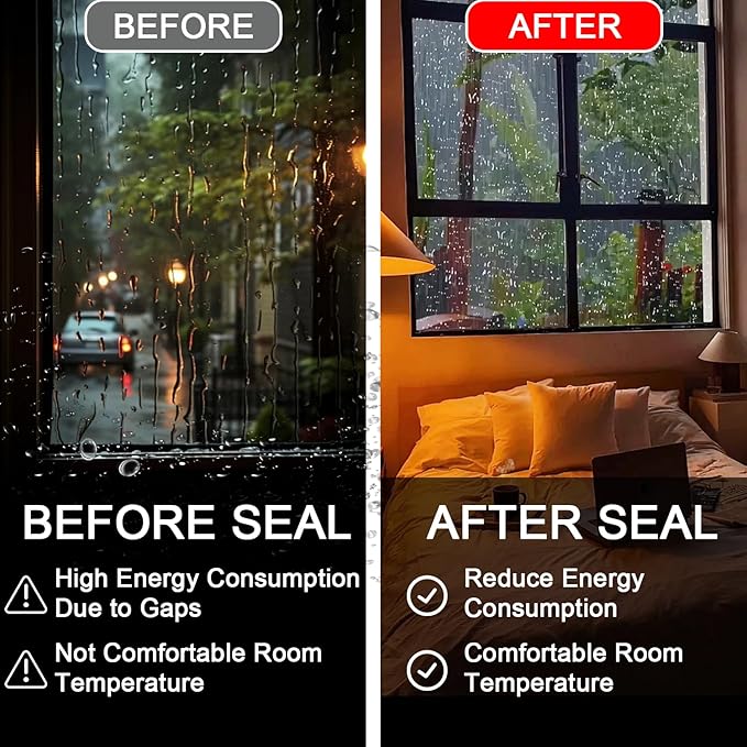Window Sealing Tape 2 Inch x 33 FT Transparent Window Draft Insulation Residue-Free Clear Weather Stripping Caulk Tape Windproof Weatherproof Window Seal AC Units for Window Glass, Doors Gaps