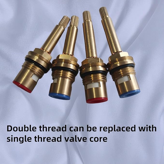 Brass Ceramic Disc Faucet Cartridge Replacement，Quarter Turn G1/2"X 84 mm 20 Teeth Faucet Valve Replacement for Bathroom Kitchen Sink Bathtub Tap Valve Cartridge，1 Pair Hot & Cold (84 mm)