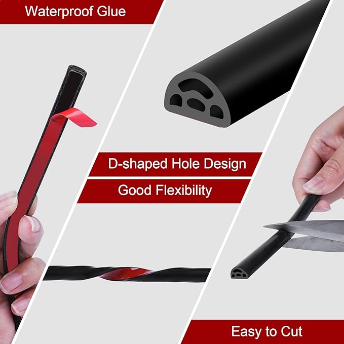 40Ft EPDM Rubber Weather Stripping Door Seal, Self-Adhesive Rubber Window Seal – Soundproof Weather Stripping Door Seal Strip for Doors & Windows(Black)