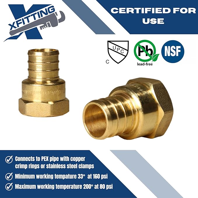 XFITTING 3/4 inch Pex x 1/2 inch Female NPT Adapter, 23-4-5=10X, 10 Pieces