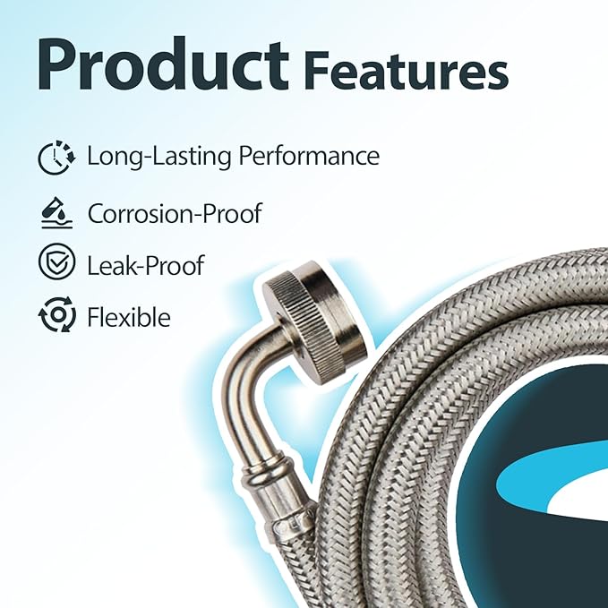 (20 Pack) Seelink 4FT Dishwasher Hose, 3/8" Comp x 3/4” FHT Stainless Steel Water Supply Line with 90 Degree FGH Elbow