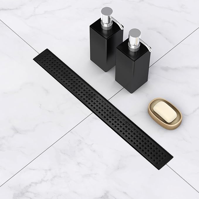 Linear Shower Drain 24 Inch Rectangular, SUS-304 Stainless Steel Black Shower Drain, 51L/Min Fast Drainage Floor Linear Drain, US Standard CUPC Certified, Matte Black, SD-112-24B
