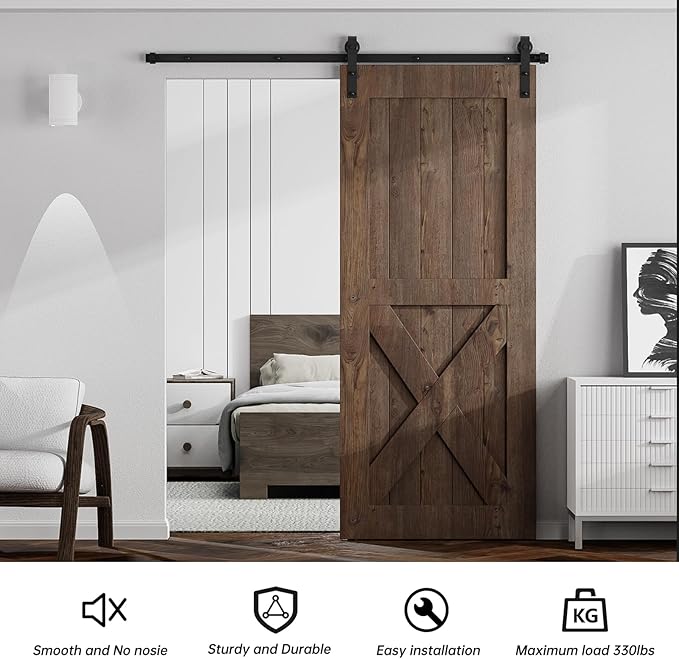 10FT Sliding Barn Door Hardware Kit for Single Door, Sliding Door Track, Easy to Install, Smoothly and Quietly, Fit 1.18-1.96" Thicknesses Fit 60" Wide Door (J Shape Hanger)