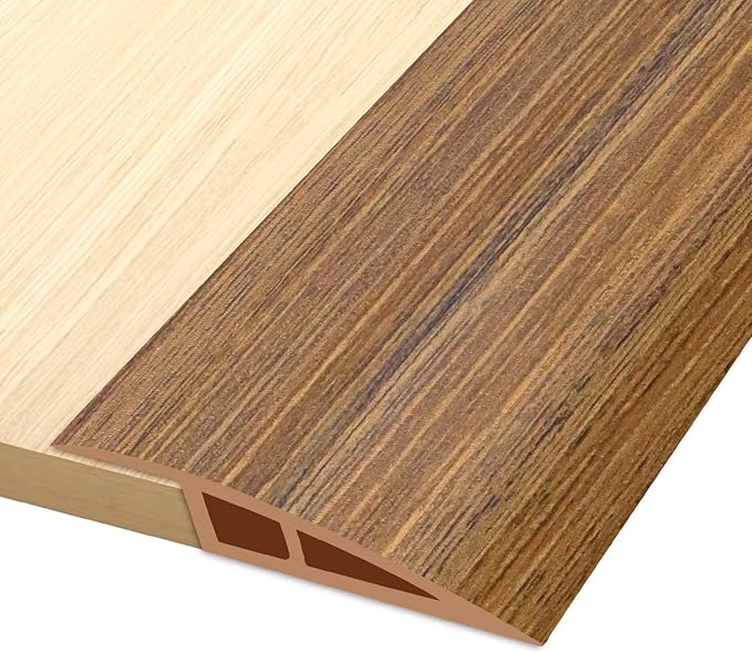 Vinyl Door Threshold Flooring Transition Strip Self Adhesive Carpet Edging Strip for Laminate Doorway Edge Threshold from 3/5" to 4/5" (Light Brown Wood Grain, 10 Ft)