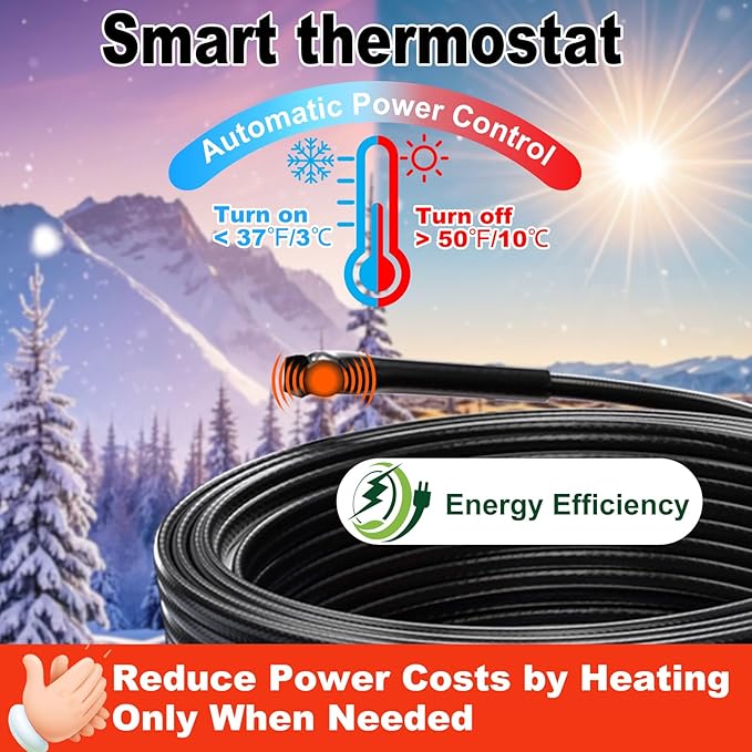 HEATIT Pipe Heat Cables for Freeze Protection - Efficient Heat Trace Cable for Pipes, CSA & ETL Approved, Versatile Application, Reliable Pipe Heater, Energy-Saving HISD 30ft, 7w/ft, 120V