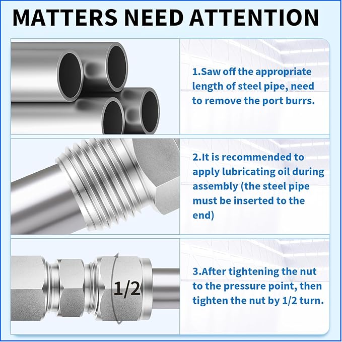 ChillWaves 304 Stainless Steel Compression Tube Fitting, 1/2" OD x 1/2" OD Compression Union Connector(2-PACK)